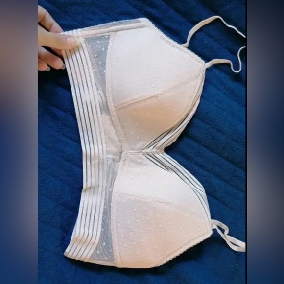 Bra Thin Triangular Woman Soft Seamless Backless Back Sexy Bralette Dot Mesh L - Picture 10 of 16